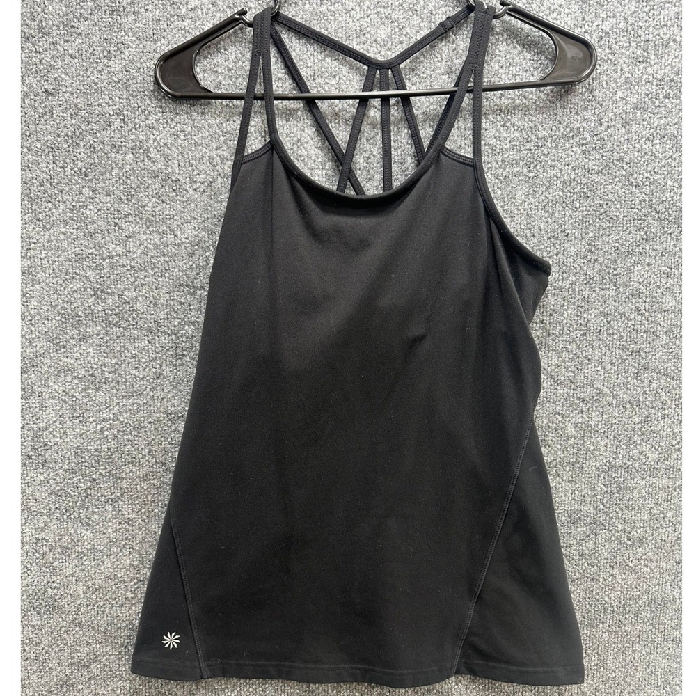 Athleta Womens Black Strappy Cage Back Active Tank Top with Built-in Bra Size M